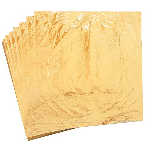 Gold Leaf Sheets, 100 pc 5.5" Gold Foil Paper for Arts Craft, Painting, Gilding, Slime, Nail Design, Furniture Decoration