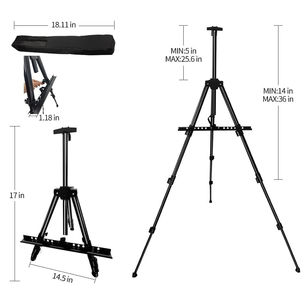 Easel Stand for Sign and Painting: Art Portable Adjustable Metal Tripod Easels for Display Height from 17 to 66 Inch -Canvas Stand for Table-Top/Floor Paint for Artists Adult Holder or Teen