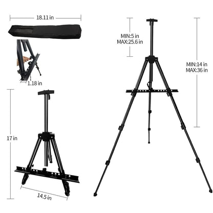 Easel Stand for Sign and Painting: Art Portable Adjustable Metal Tripod Easels for Display Height from 17 to 66 Inch -Canvas Stand for Table-Top/Floor Paint for Artists Adult Holder or Teen
