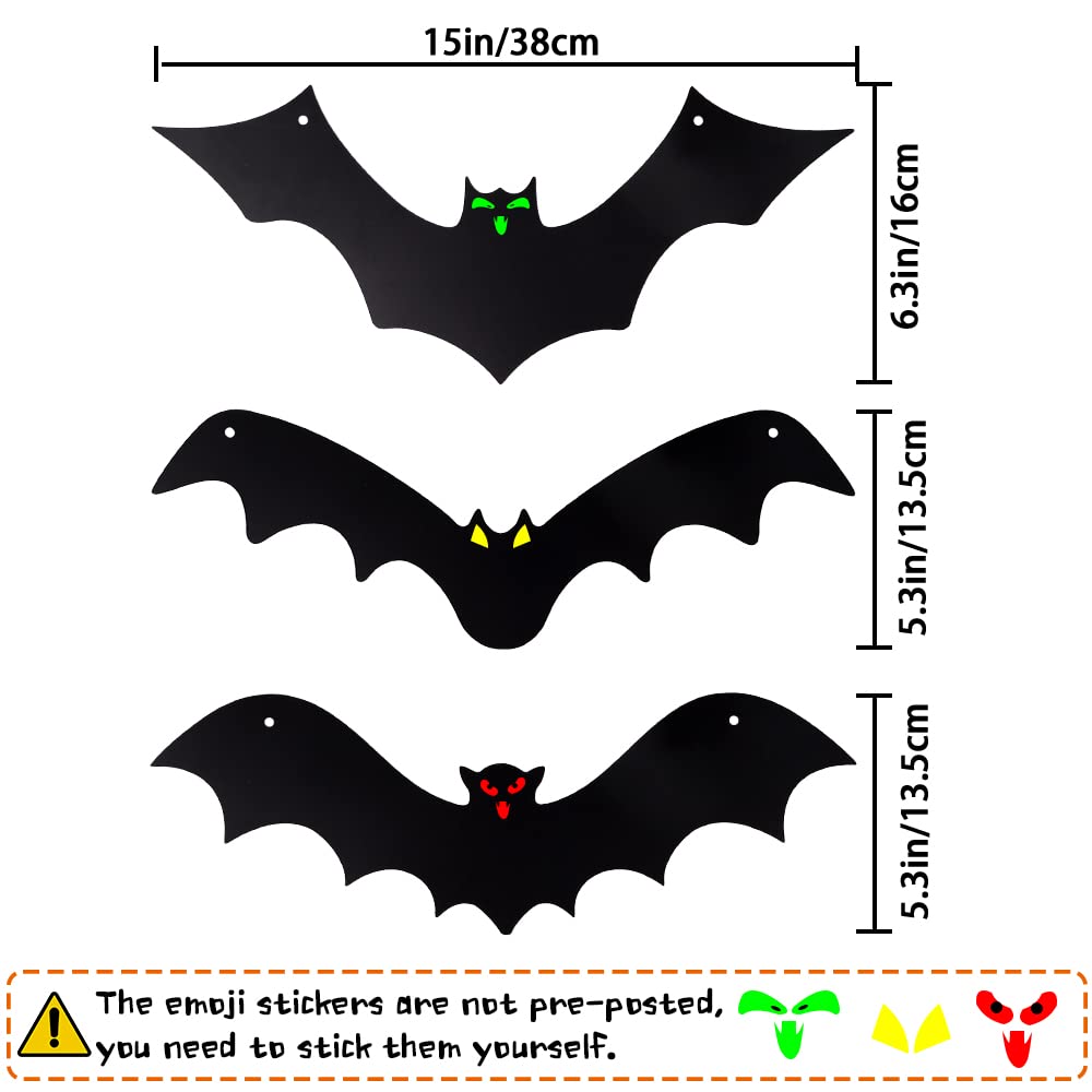 Halloween Hanging Bats 12 Pieces 3D Realistic Scary Large Fake Black Hanging Flying Bat Spooky for Yard Sign Outdoor Indoor Lawn Decorations(3 Style)