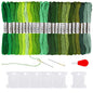 24 Skeins Friendship Bracelets Floss, Green Gradient Embroidery Floss, Cross Stitch Threads with 6 Floss Bobbins, 2 Embroidery Needles and 1 Needle Threader for Cross Stitch Project