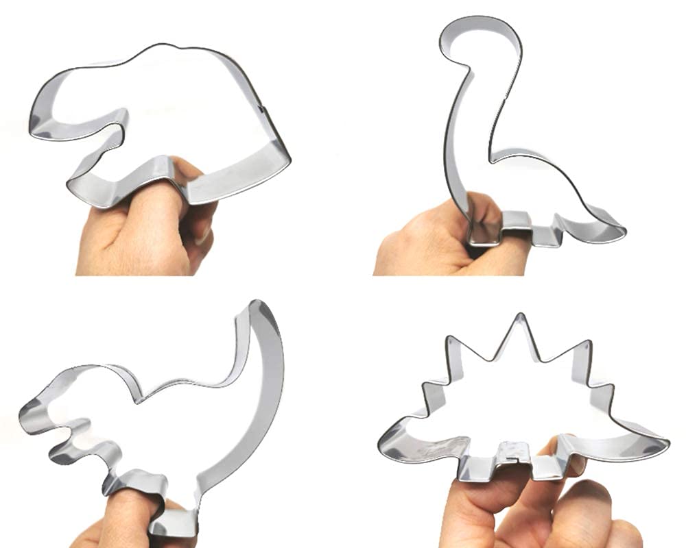 New Dinosaur Cookie Cutter Set-7 Piece-Footprint and Head, Tyrannosaurus(T-Rex), Brontosaurs, Spinosaurus, Triceratops, Pterodactyl, Baking Mold for Kids Dinosaur Birthday Party