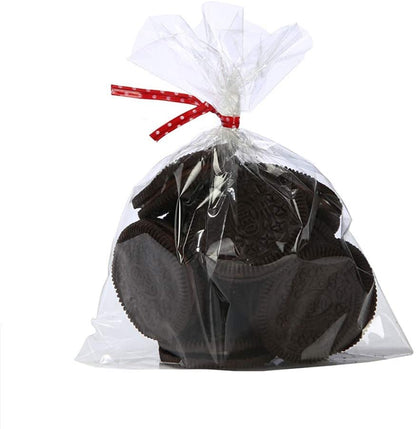 100 Pcs 8 in x 6 in Clear Flat Cello Cellophane Treat Bags Good for Bakery,Popcorn,Cookies, Candies,Dessert, Birthday 1.4mil.Give Metallic Twist Ties!