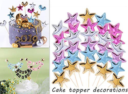 100 Pieces Glitter 5 Star PU Padded Fabric Felt Appliques Sew on Patches for DIY Birthday Wedding Cake Topper Scrapbook Hair Accessories Craft Supplies (Pink)