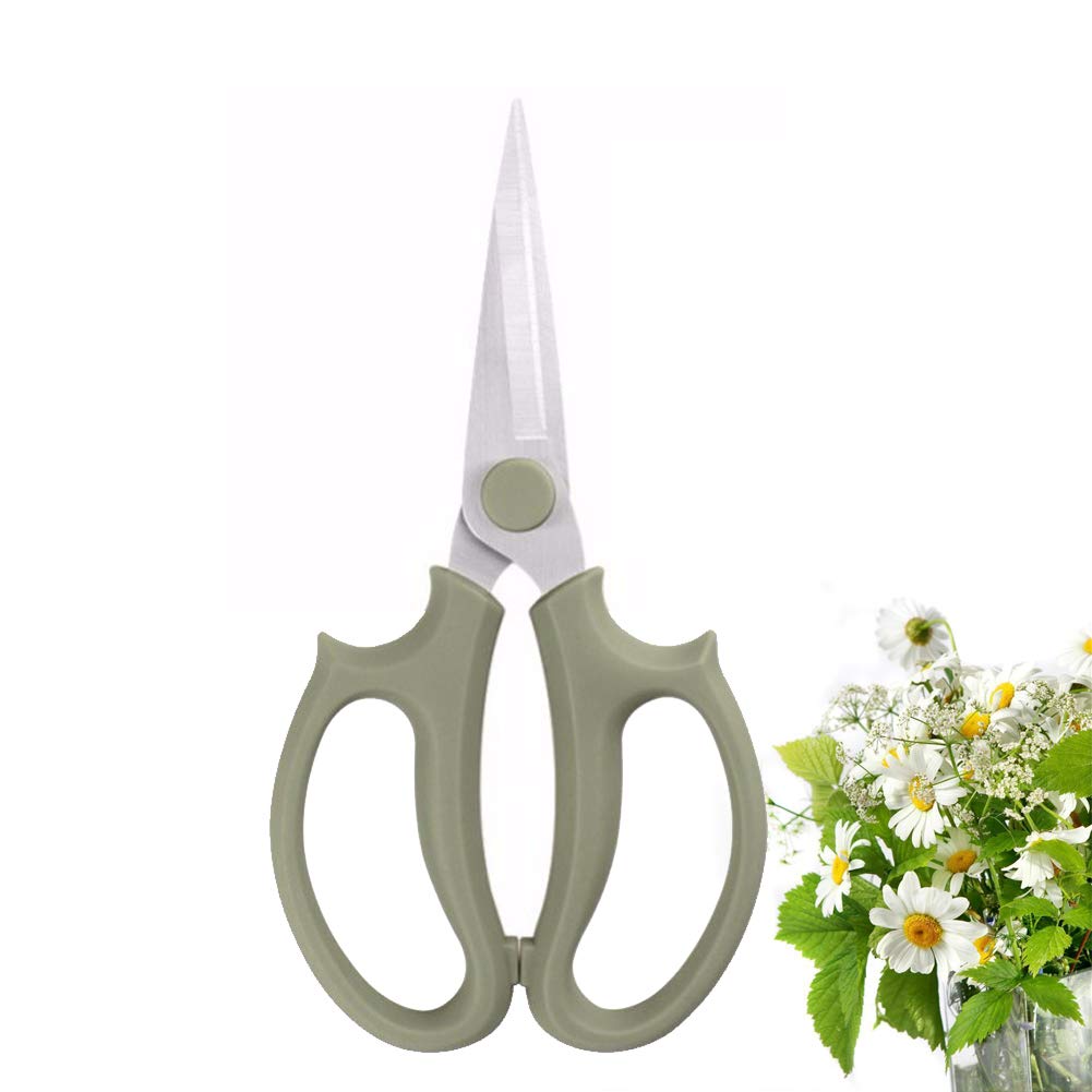 Flower Scissors, Premium Thickened Stainless Steel Floral Shears, Strong Pruner for Flowers, Branches and Leaves (Grey Green Slender)