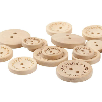 Handmade with Love Buttons - 150 Pcs Round Wooden Craft Decor Buttons, 2 Holes for 15mm/20mm/25mm Sewing