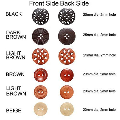 Assorted Round Wood Wooden Buttons Black Brown Beige 4 Hole Mixed Sewing Art DIY Craft Supplies Kits with Box 118pcs