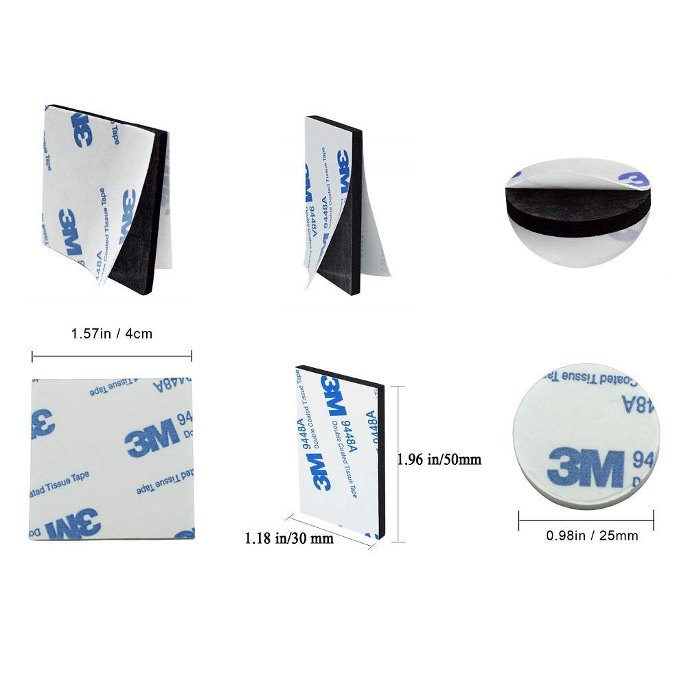 Double Sided Foam Tape Strong Pad Mounting,Black Self-Adhesive Tape Include Square Round and Rectangular(60Pcs)