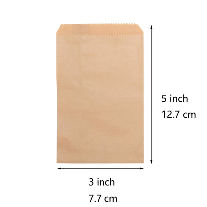 100-pack 3x5 Inches Mini Size Natural Kraft Paper Bags for Bakery Cookies Treats Snacks Popcorn Small Gift bag