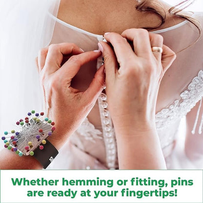 Magnetic Pin Cushion Wristband Black 9" – Strong Pin Holder for Sewing & Quilting | Gift for Sewers Gift for Quilters | Top Sewing Notion & Quilting Accessory | Wrist Pin Cushion