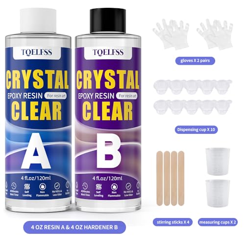 Epoxy Resin Kit 8 OZ, Clear Epoxy Resin (4 OZ×2), Fast Curing, Self Leveling, No Yellowing Casting Resin for Jewelry Making, Resin Molds, Flower Preservation, Easy Mix 1:1