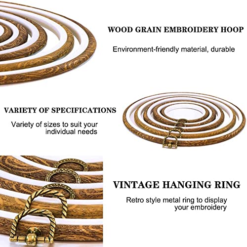 5 Pieces 8 inch Round Embroidery Hoops, Imitated Wood Plastic Display Frame for Cross Stitch Embroidery Round Hoops Arts Decoration