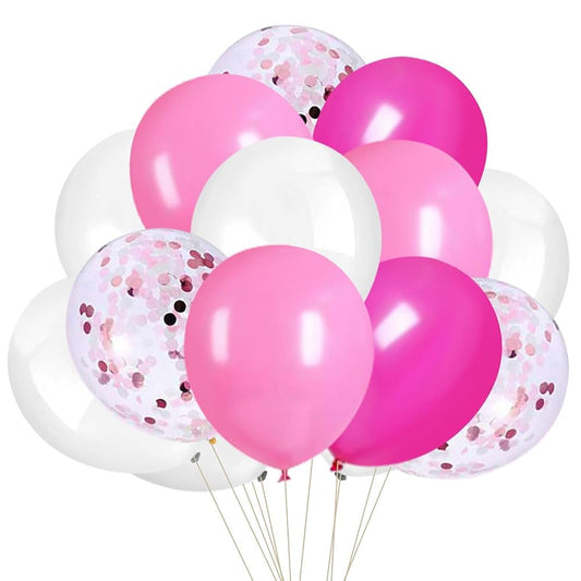 Pink Confetti White Balloons, 50pcs 12 inch Latex Balloons for Birthday Party, Valentine's Day Decorations