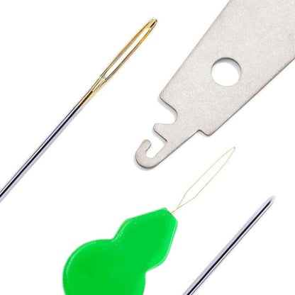 90pcs Cross Stitch Needles +2 Needle Threader Golden Color Large Eyes Cross Stitch DIY Embroidery Hand Needles Sewing Needles in Transparent Box Size 22# 24# 26#