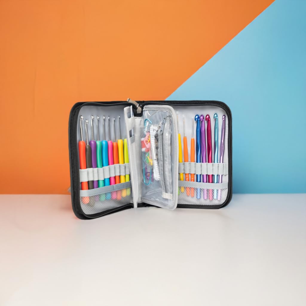 Crochet Hooks Kit with Case, 95-Piece, Ergonomic Crochet Needles Weave Yarn Kits DIY Hand Knitting Art Tools for Beginners and Experienced Crochet Lovers