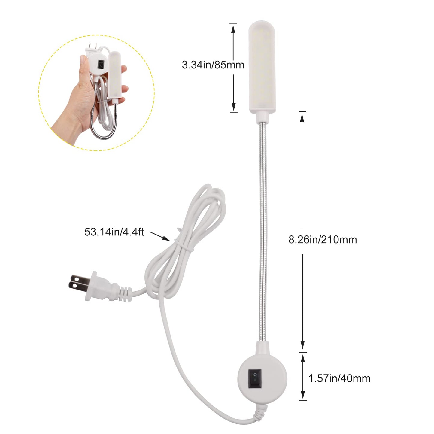 30LEDs Sewing Machine Light, 6 Watt Portable Work Light, Flexible Gooseneck Lampe with Magnetic Base for Workbench Lathe Drill Press(White) (2 Pack)