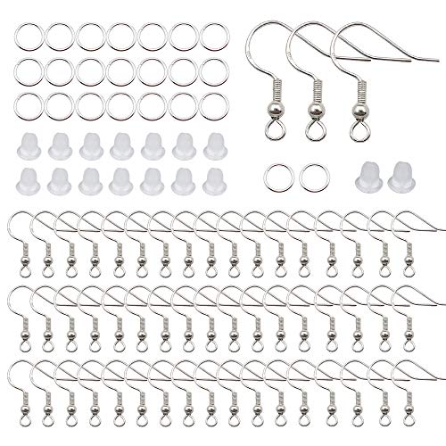 100PCS/50Pairs 925 Sterling Silver Earring Hooks, Fish Ear Wires, 300pcs Hypoallergenic Making Kit With Jump Rings and Clear Rubber Safety Backs