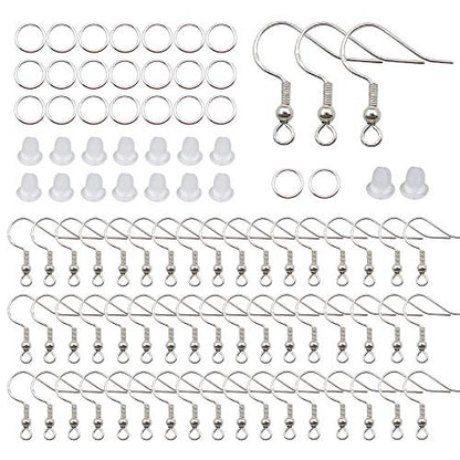 100PCS/50Pairs 925 Sterling Silver Earring Hooks, Fish Ear Wires, 300pcs Hypoallergenic Making Kit With Jump Rings and Clear Rubber Safety Backs