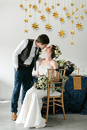 Gold Party Decorations Star Garlands Streamer Gold 3D Stars Metallic Paper Hanging Bunting Banner for Birthday Wedding Baby Bridal Shower Holiday Christmas Ramadan EID Mubarak Party Supplies