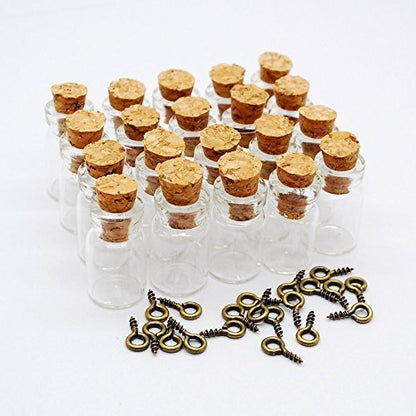 50pcs 0.5ml-extra Mini Tiny Clear Glass Jars Bottles with 50pcs Cork Stoppers and 50pcs Eye Screws, Glass Bottles for Decoration, Arts & Crafts, Projects, Party Favors