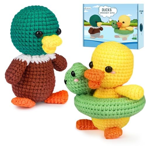 Crochet Kit for Beginners with Step-by-Step Video Tutorials, DIY Knitting Supplies for Adults & Kids, Ducks (45%+ Yarn)