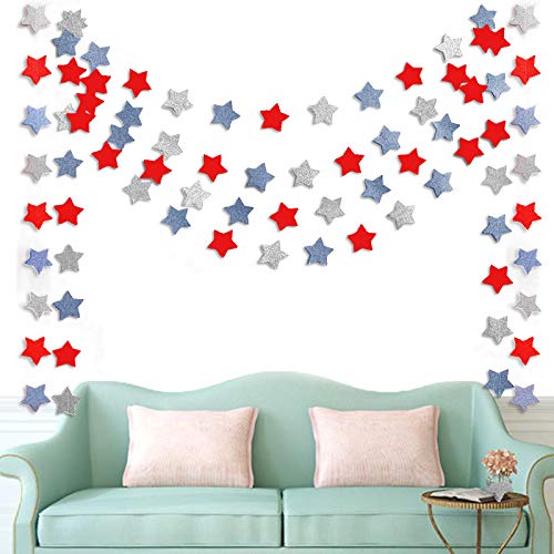6 Pack Patriotic Star Streamers Garland Red White Blue Bunting Banner Paper Hanging Decorations for 4th of July American Independence Day Labor Day Holiday Memorial Day Party Supplies (50 Feet)