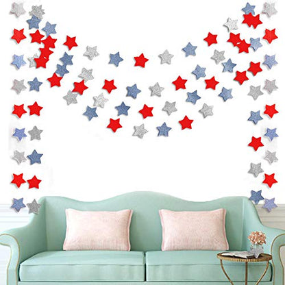 6 Pack Patriotic Star Streamers Garland Red White Blue Bunting Banner Paper Hanging Decorations for 4th of July American Independence Day Labor Day Holiday Memorial Day Party Supplies (50 Feet)