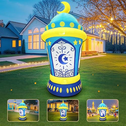 Organizer bag and 5 FT Inflatable Ramadan Crescent Moon Decorations Blow Up Islamic Eid Decor Muslim Holiday Outdoor Decorations with Organizer Bag, LED Lighted Outdoor Ramadan Decor Yard Lawn Garden Home Party
