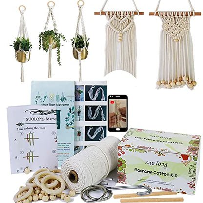 DIY Macrame Kit for Adults Beginners Craft for Making 3 Macrame Plant Hangers Macrame Wall Decor Macrame Supplies Wooden Beads Wooden Rings Metal Rings Macrame Kits for Starter