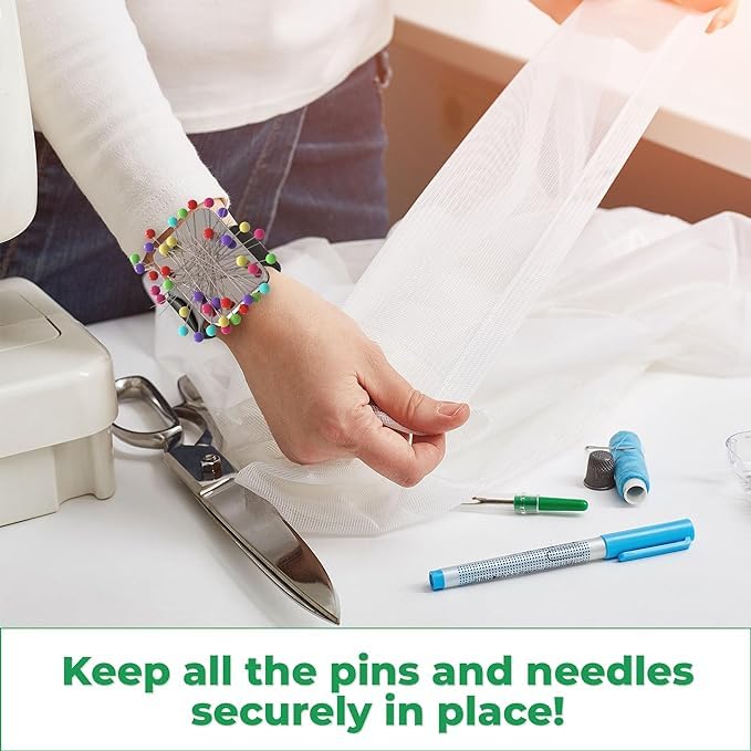 Magnetic Pin Cushion Wristband Black 9" – Strong Pin Holder for Sewing & Quilting | Gift for Sewers Gift for Quilters | Top Sewing Notion & Quilting Accessory | Wrist Pin Cushion