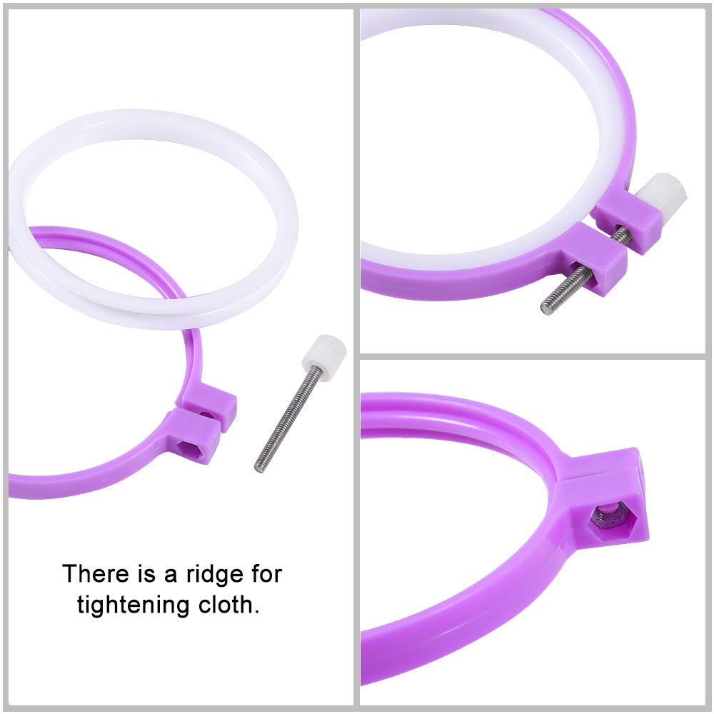 6 Pieces Embroidery Hoops and 15 Needles, Plastic Circle Cross Stitch Hoop Ring Embroidery Circle Set, 3.4 inch to 10.4 inch (Multicolor)