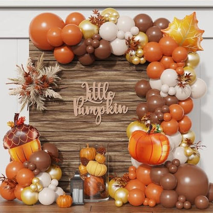 Fall Thanksgiving Balloons Garland Arch Kit 145pcs Orange Coffee Brown White Sand Boho Balloons for Autumn Birthday Hello Fall Little Pumpkin Baby Shower Party Decorations