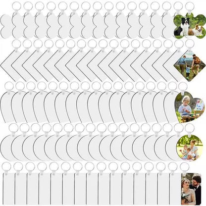 135Pcs Sublimation Keychain Blanks Bulk,MDF Keychain Double Sided Heat Transfer Keychain Board with Film,Key Rings, Plastic Retaining Clips for DIY and Craft(Round, Rectangle, Bone, Square, Heart)