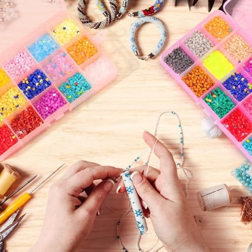 15 Girds Bead Organizer(4 Pack), Earring Organizer Box, SMALL Plastic Containers with Adjustable Dividers for Crafts Jewelry Screws Fishing Tackles Small Items, Size 6.9×3.9×0.9in