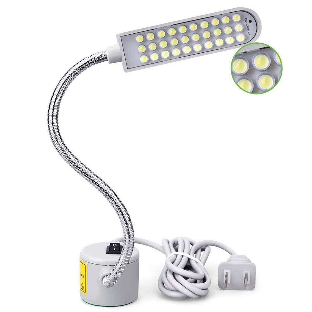 Sewing Machine Light LED Sewing Lighting (30LEDs) for Workbench Lathe Drill Press Flexible Gooseneck Arm Work Lamp with Magnetic Base 2Pcs Mounting Dics + 2 Pcs 3M Sticker