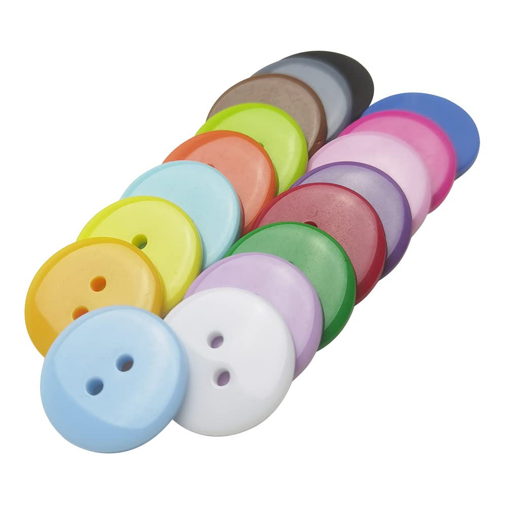 9/10"(23mm) Mix Lots 100pcs Resin Button Solid Color 2Holes Craft Clothes Sewing Cards Making Sweater Shirt (9/10"(23mm), Multi-Colored)