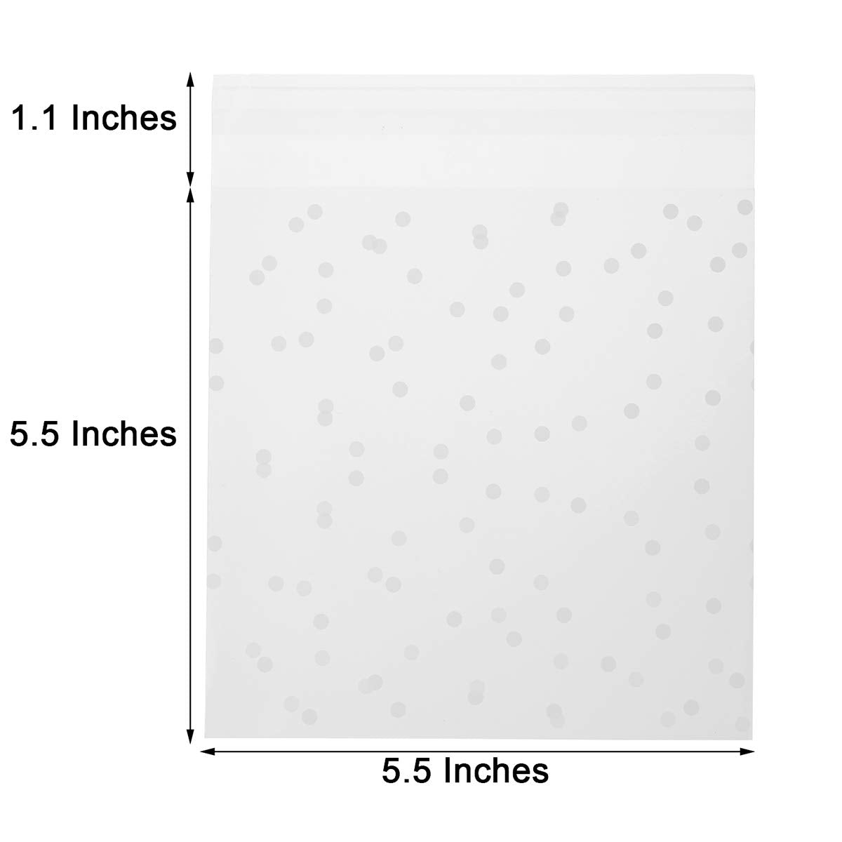 Self Adhesive Treat Cellophane Cookie Bag, White Polka Dot Party Favor Bag for Bakery, Candy, Cookie (5.5 x 5.5 inches, 100 Pcs)