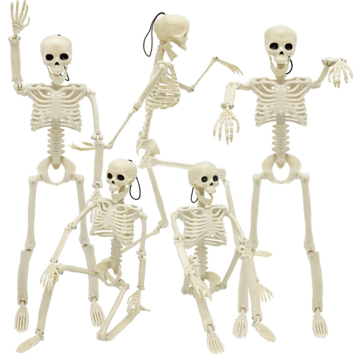 5 Packs Halloween Skeletons, 16" Halloween Full Body Skeleton with Posable Joints for Haunted House Graveyard Props Decor
