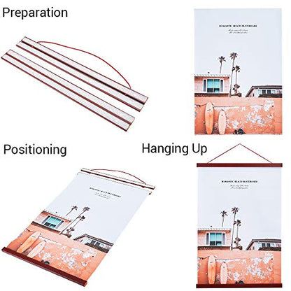 Magnetic Poster Hanger, 8x10 8x20 8x11 Poster Frame Wood Wooden Magnet Print Posters Dowel Scroll Hanger Hangers Hanging Kit for Walls Map Canvas Artwork (Mahogany, 8")