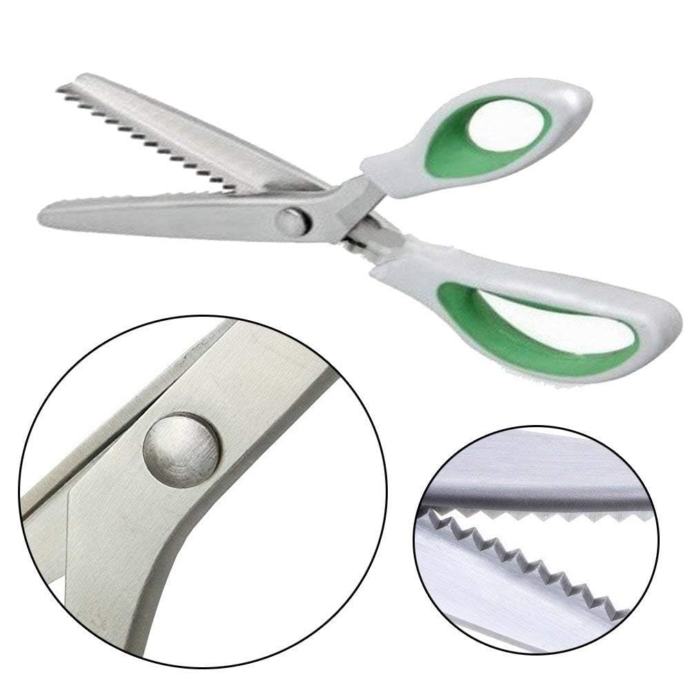 Green Pinking Shears Comfort Grips Crafts Zig Zag Cut Sewing Scissors,Professional Handheld Dressmaking