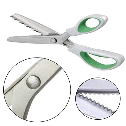 Green Pinking Shears Comfort Grips Crafts Zig Zag Cut Sewing Scissors,Professional Handheld Dressmaking