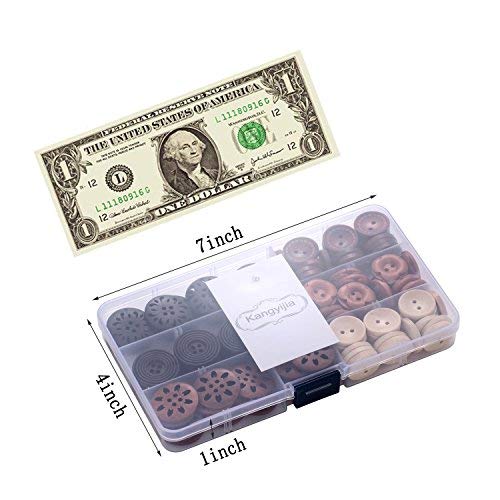 Assorted Round Wood Wooden Buttons Black Brown Beige 4 Hole Mixed Sewing Art DIY Craft Supplies Kits with Box 118pcs