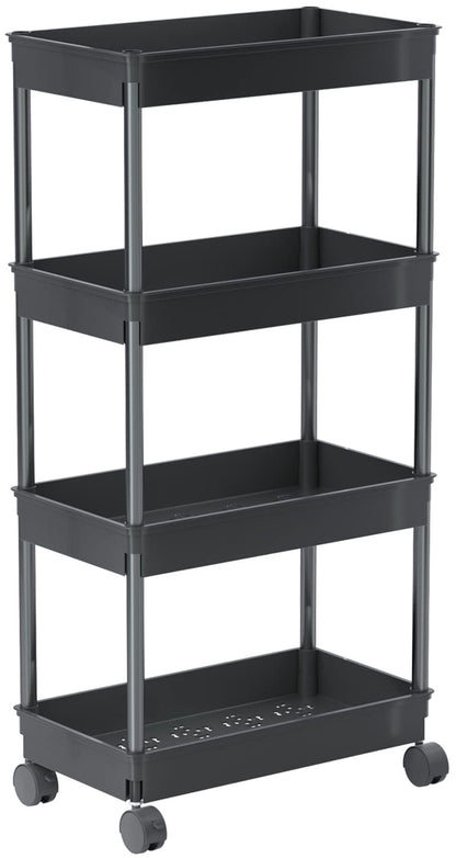 4 Tier Wide Storage Cart Mobile Shelving Unit Organizer Slide Out Storage Rolling Utility Cart Tower Rack for Kitchen Bathroom Laundry, Plastic & Stainless Steel,Black