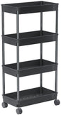 4 Tier Wide Storage Cart Mobile Shelving Unit Organizer Slide Out Storage Rolling Utility Cart Tower Rack for Kitchen Bathroom Laundry, Plastic & Stainless Steel,Black