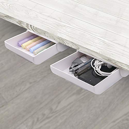 2 Pack Under Desk Storage Drawer Organizer, Hidden Slide Out Drawer Attachment, with Self - Adhesive Feature for Desktop and Table Organization, Hidden Under Desk