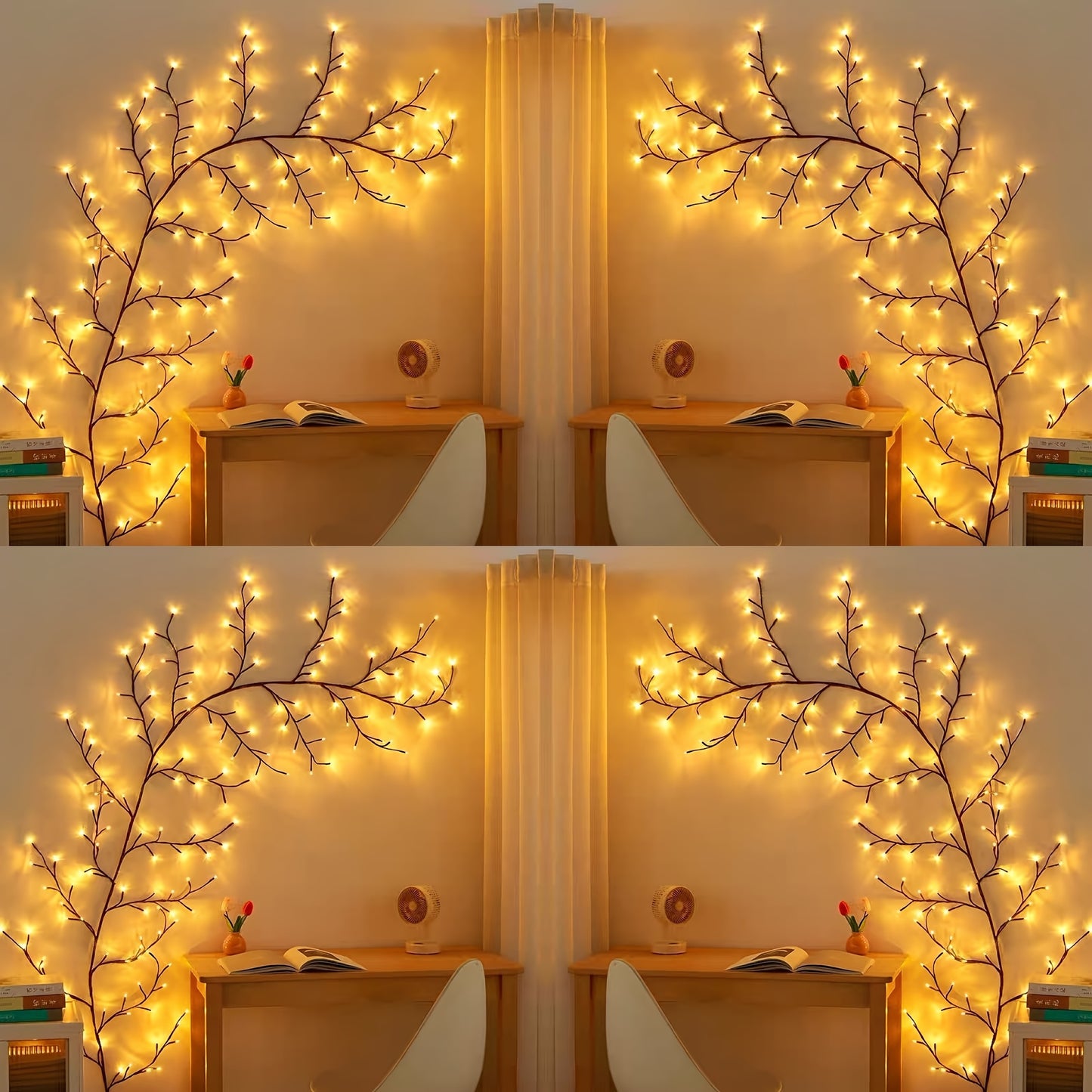 8-Branch Flexible Rattan Wall Light - 96 LED USB-Powered Ambiance 2 PCK