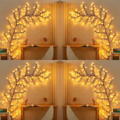 8-Branch Flexible Rattan Wall Light - 96 LED USB-Powered Ambiance 2 PCK