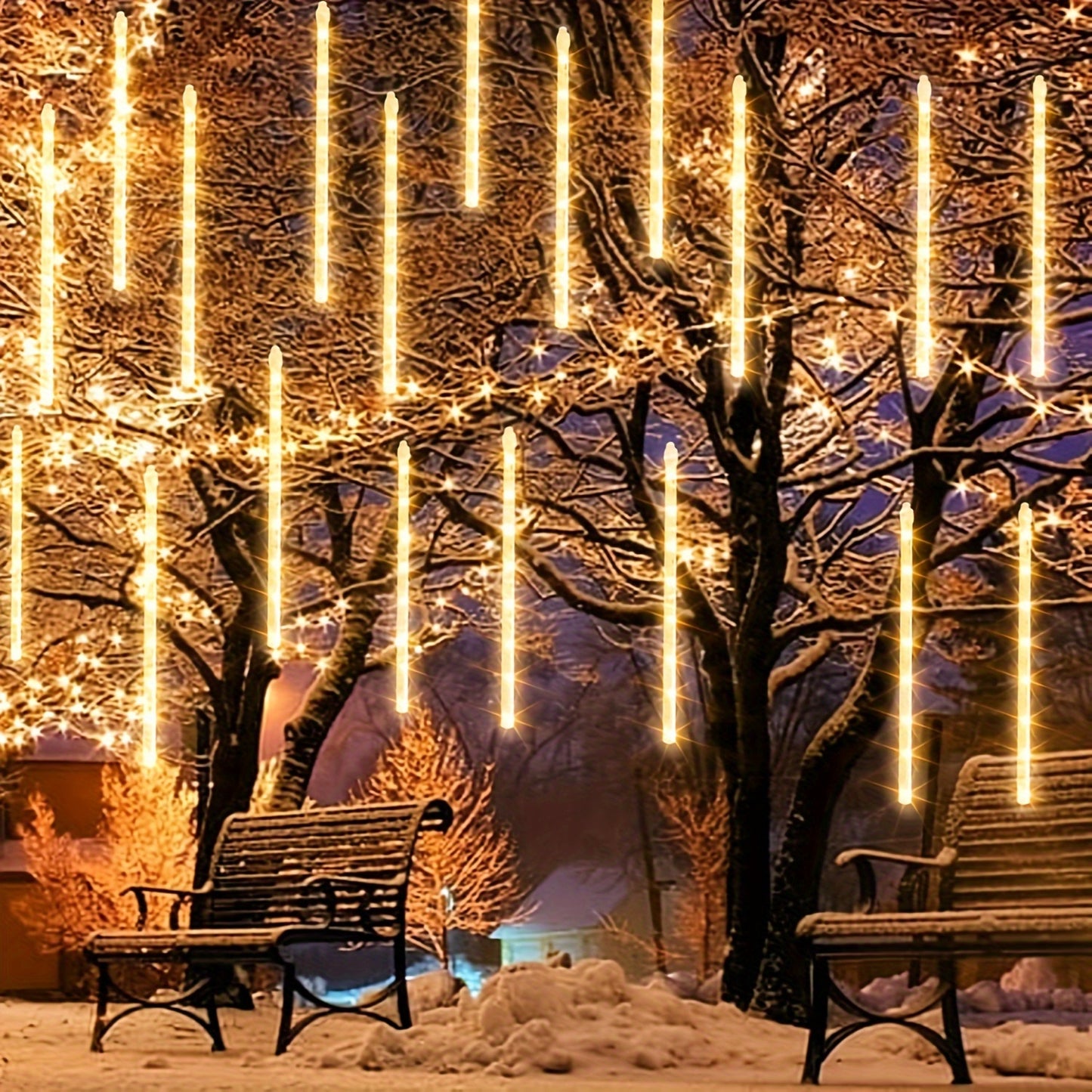 288 LED Christmas Halloween and Thanksgiving Lights Outdoor LED Meteor Shower Rain Lights (Warm White)
