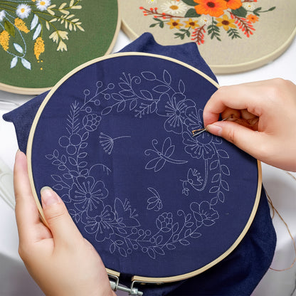 Embroidery Starter Kit with Hoop, Floral Pattern, Threads, Needles and Instructions