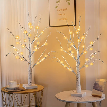 2-Pack LED Birch Tree Lamps - 2ft Tall Lighted Branches for Bedroom, Living Room, Wedding & Home Decor - 24 Warm White LEDs